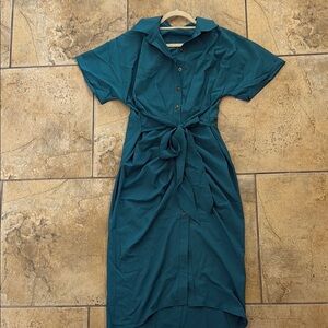 Teal Button-Up Midi Dress